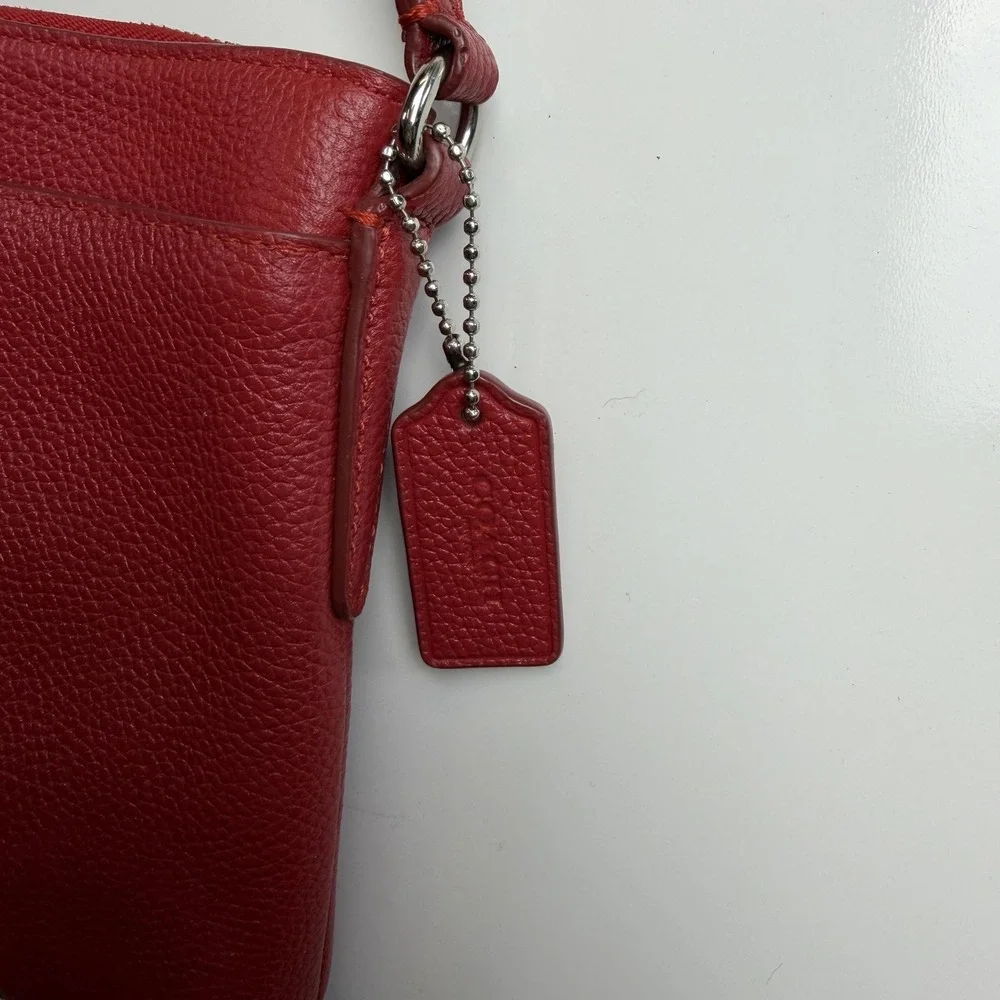Coach Crossbody Bag Womens Small Red Pebbled Leather Zip Top Purse F54857